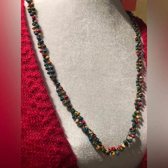 Colorful 18” necklace with metal rings and wooden beads - Picture 8 of 9